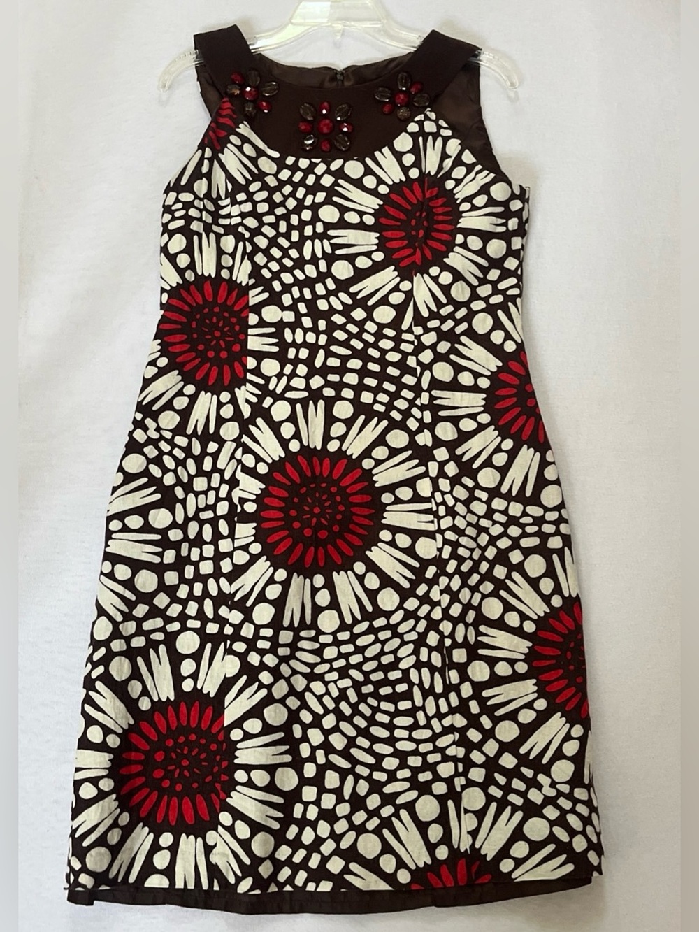 Jessica Howard Beaded Linen Blend Geometric Floral Sheath Dress Size 8